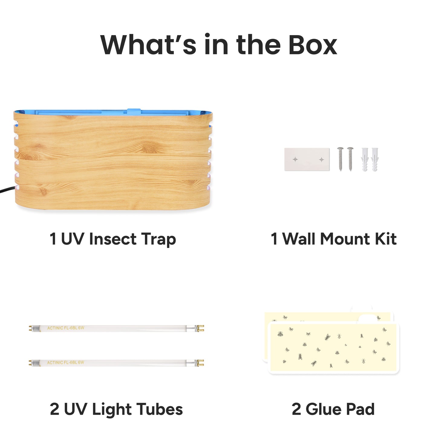 UV Insect Trap Indoor with Large Sticky Glue Pad (Wood) – Wall Mount & Countertop Insect Catcher for Home & Restaurants