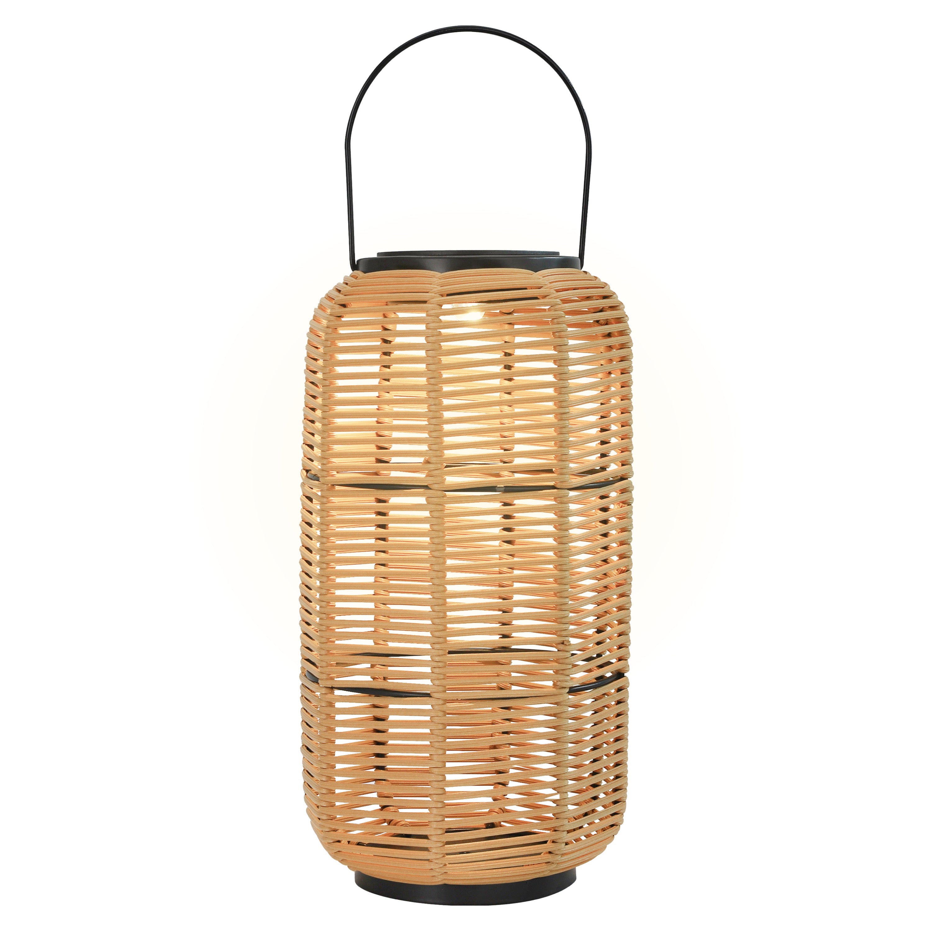 Outdoor Solar Rattan-Style Medium LED Lantern with Handle – Techko