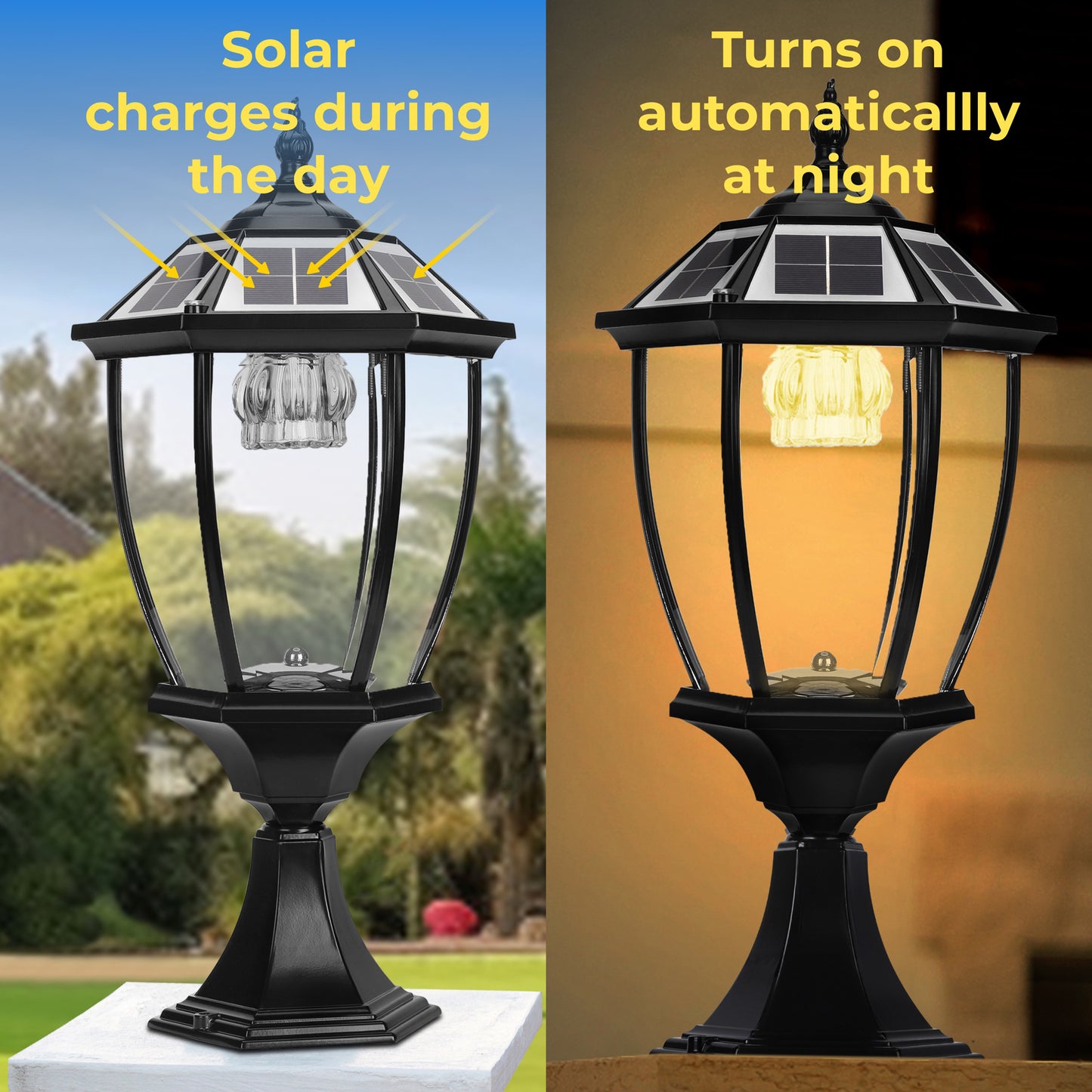 Solar Vintage Pillar & Fence Post Light with Remote