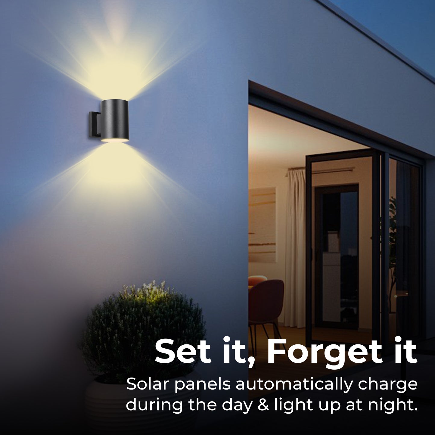 Outdoor Solar Wall Light Cylinder Aluminum Metal Black Sconce, Modern Light Fixture