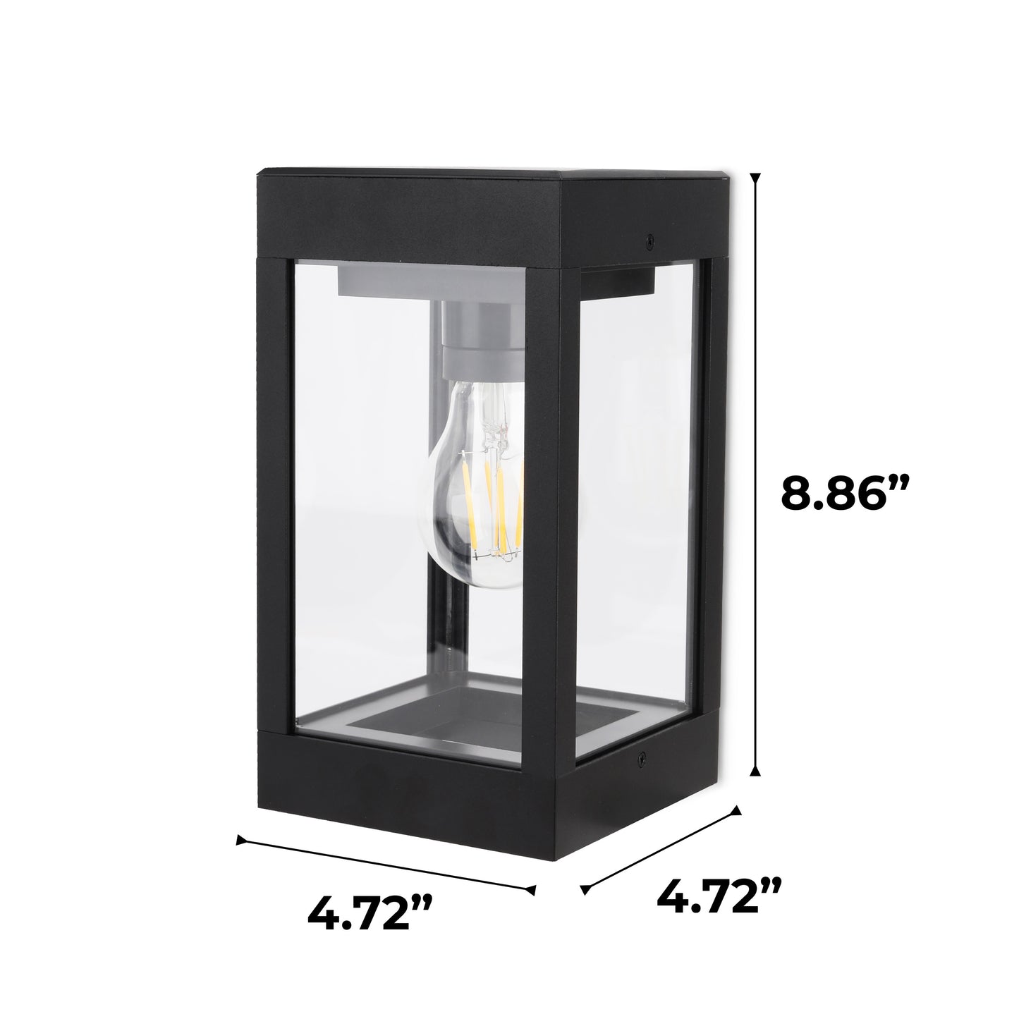 Outdoor Solar Wall Light Edison LED Bulb Aluminum Metal Black Sconce, Modern Light Fixture