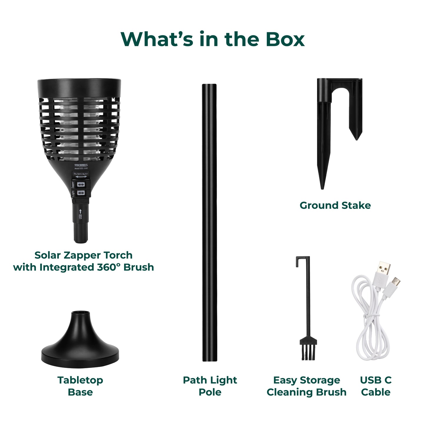 Solar Bug Zapper Torch with 360º Easy-Clean Brush