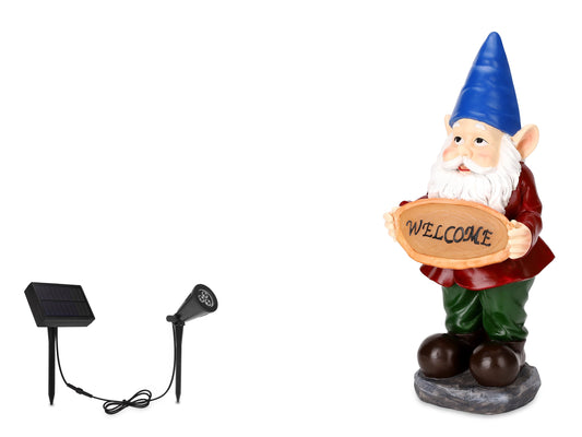 Garden Gnome with High-Power Solar Spotlight