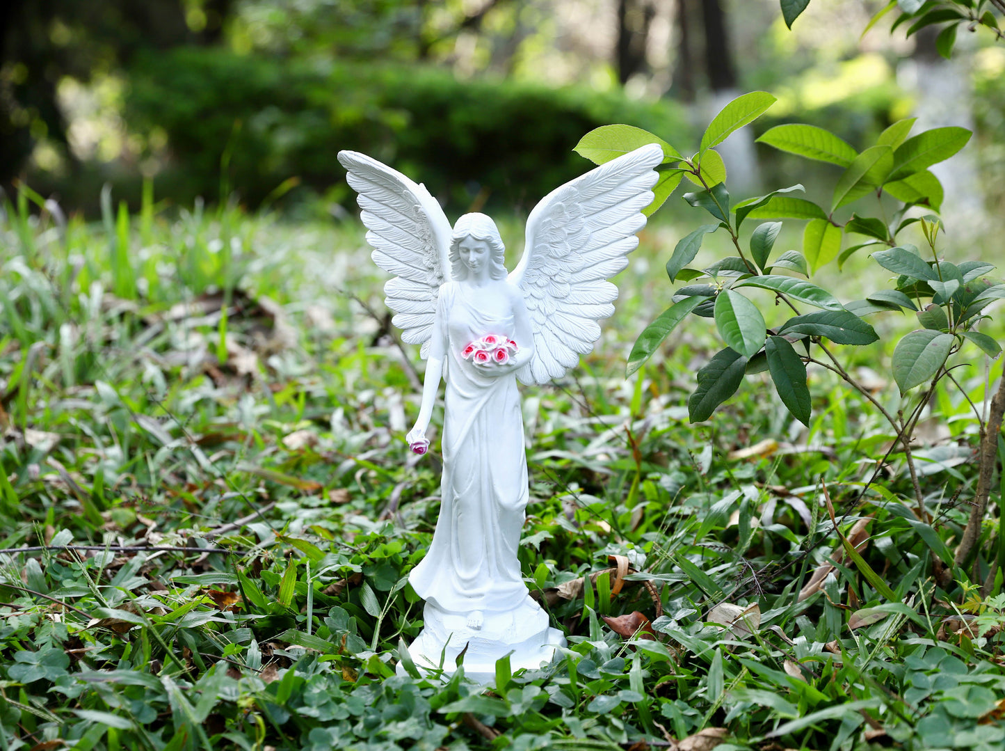 Guardian Angel with High-Power Solar Spotlight (Open Wings)
