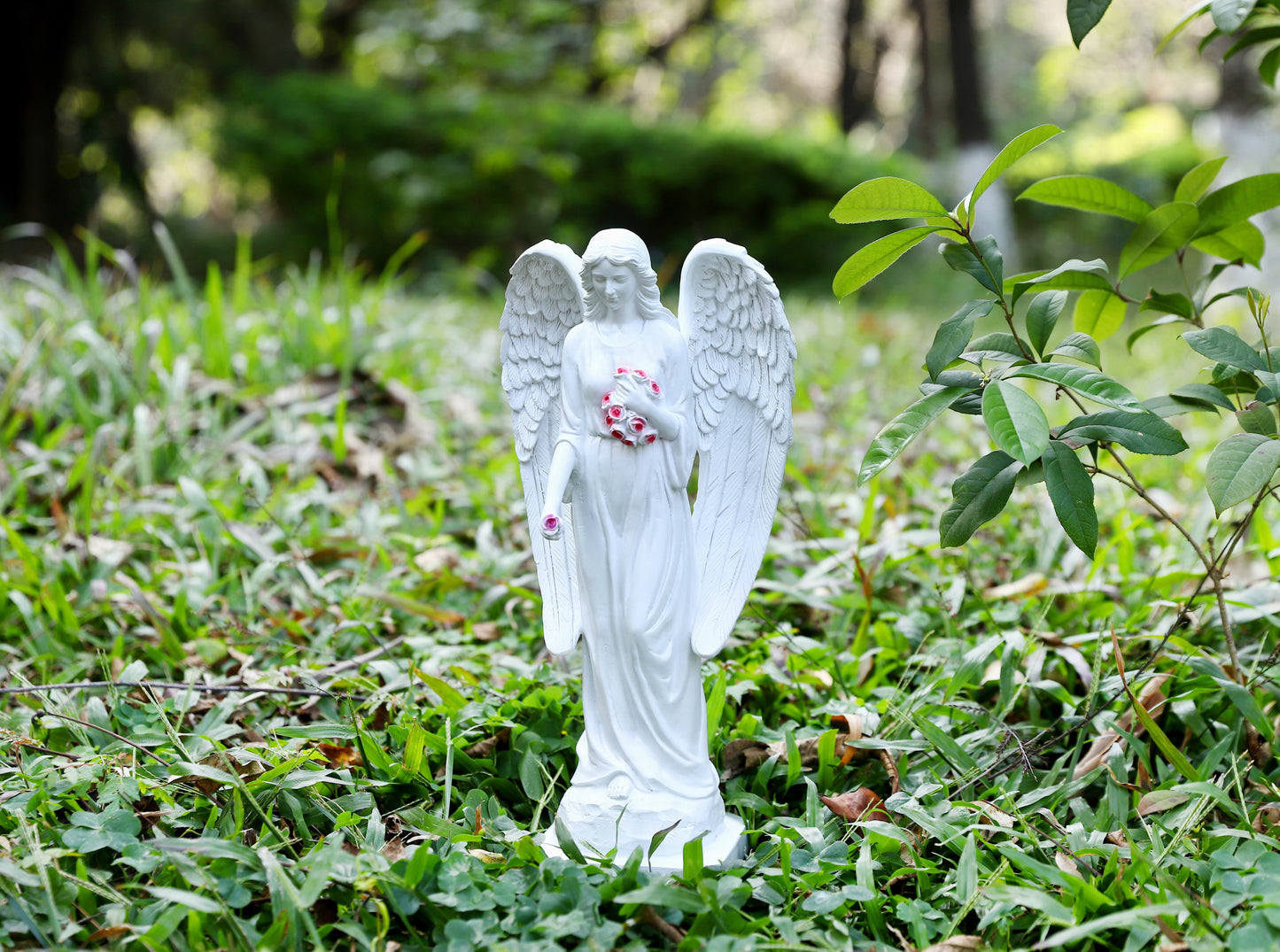Guardian Angel with High-Power Solar Spotlight (Closed Wings)