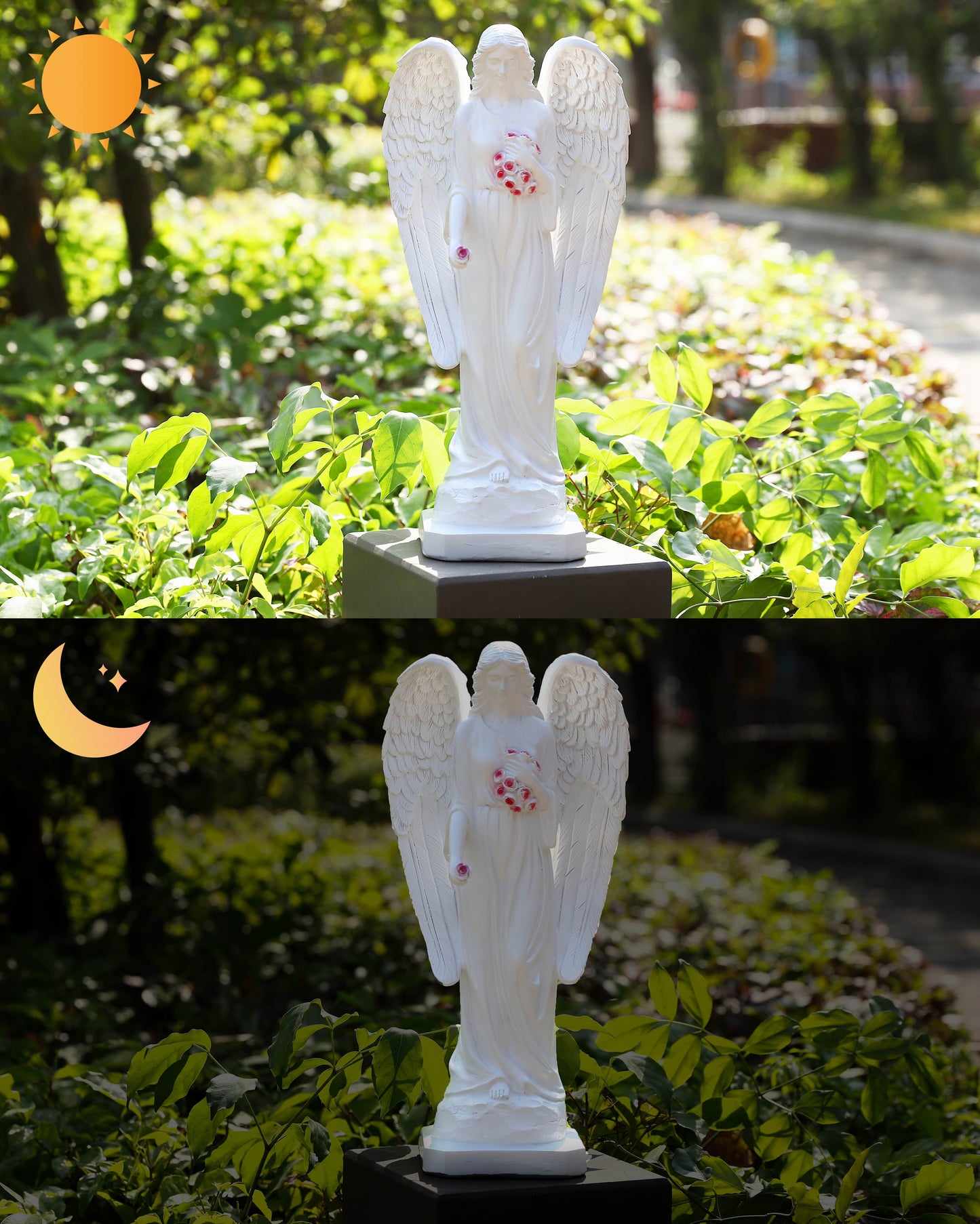 Guardian Angel with High-Power Solar Spotlight (Closed Wings)