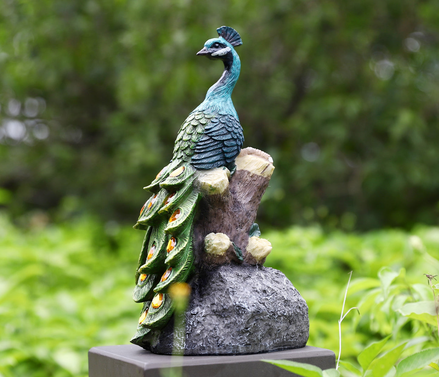 Calm Peacock Statue with High-Power Solar Spotlight