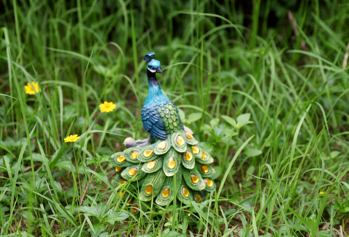 Calm Peacock Statue with High-Power Solar Spotlight