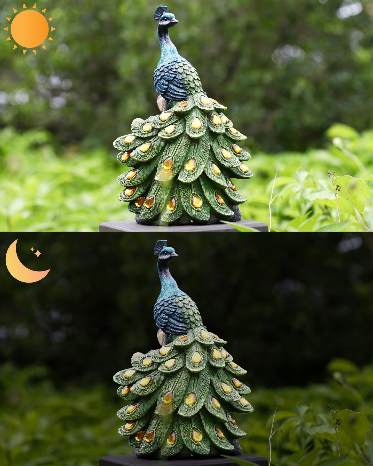 Calm Peacock Statue with High-Power Solar Spotlight