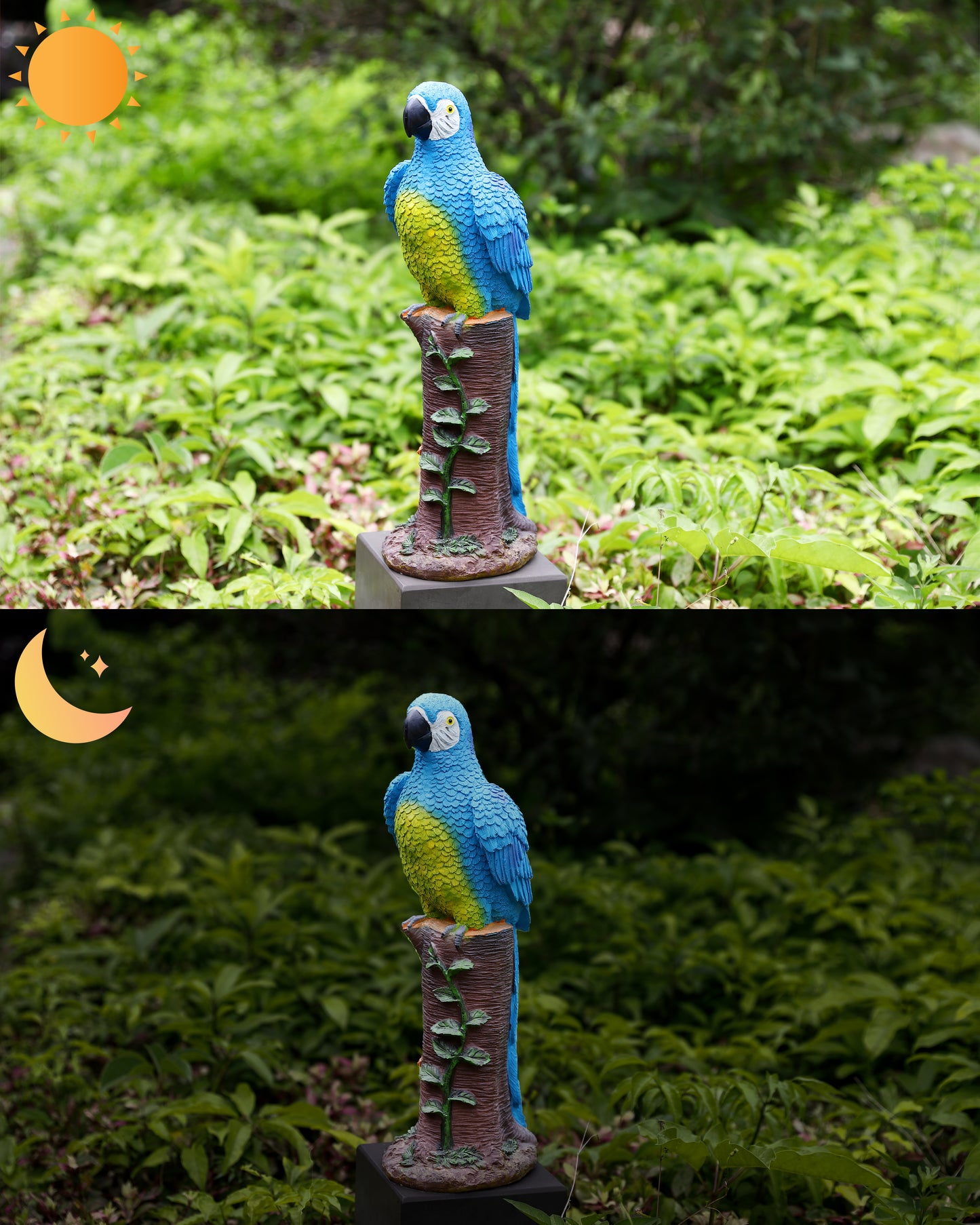 Blue Parrot Statue with High-Power Solar Spotlight