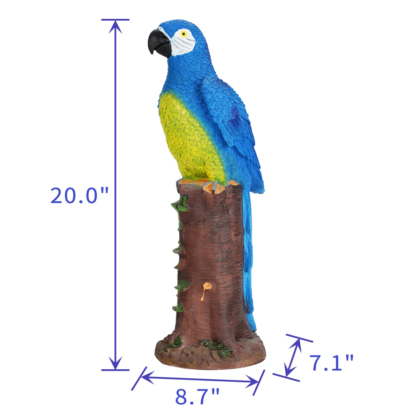 Blue Parrot Statue with High-Power Solar Spotlight