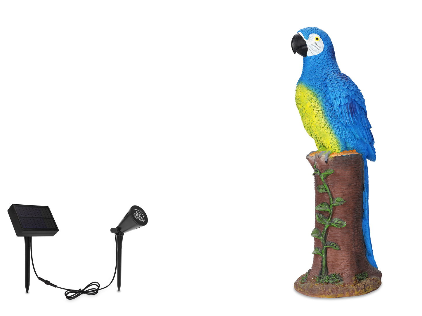 Blue Parrot Statue with High-Power Solar Spotlight
