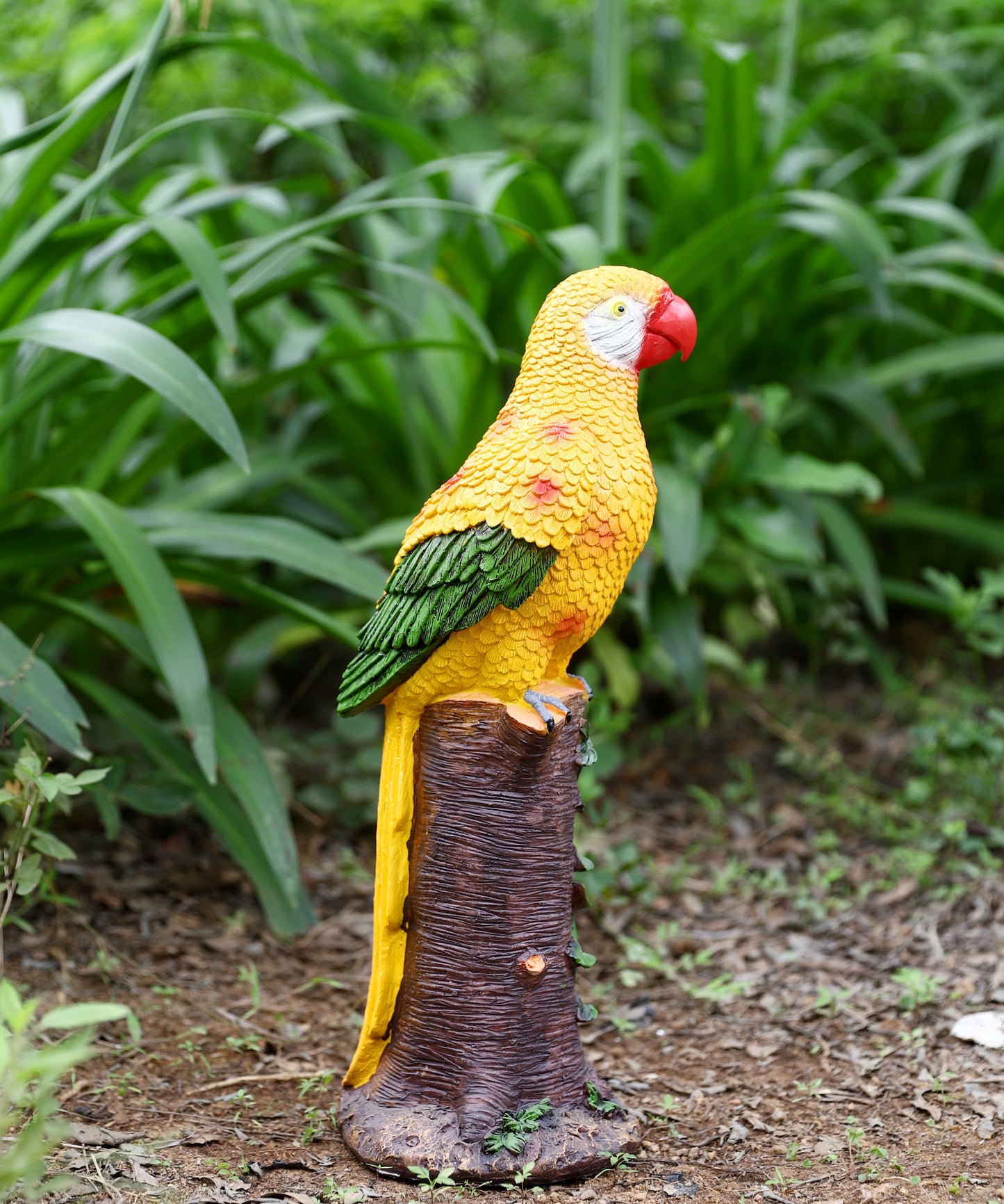 Yellow Parrot Statue with High-Power Solar Spotlight