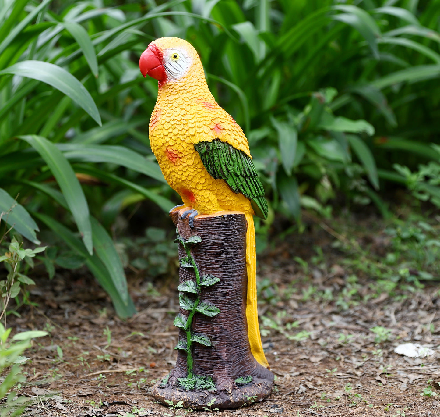 Yellow Parrot Statue with High-Power Solar Spotlight
