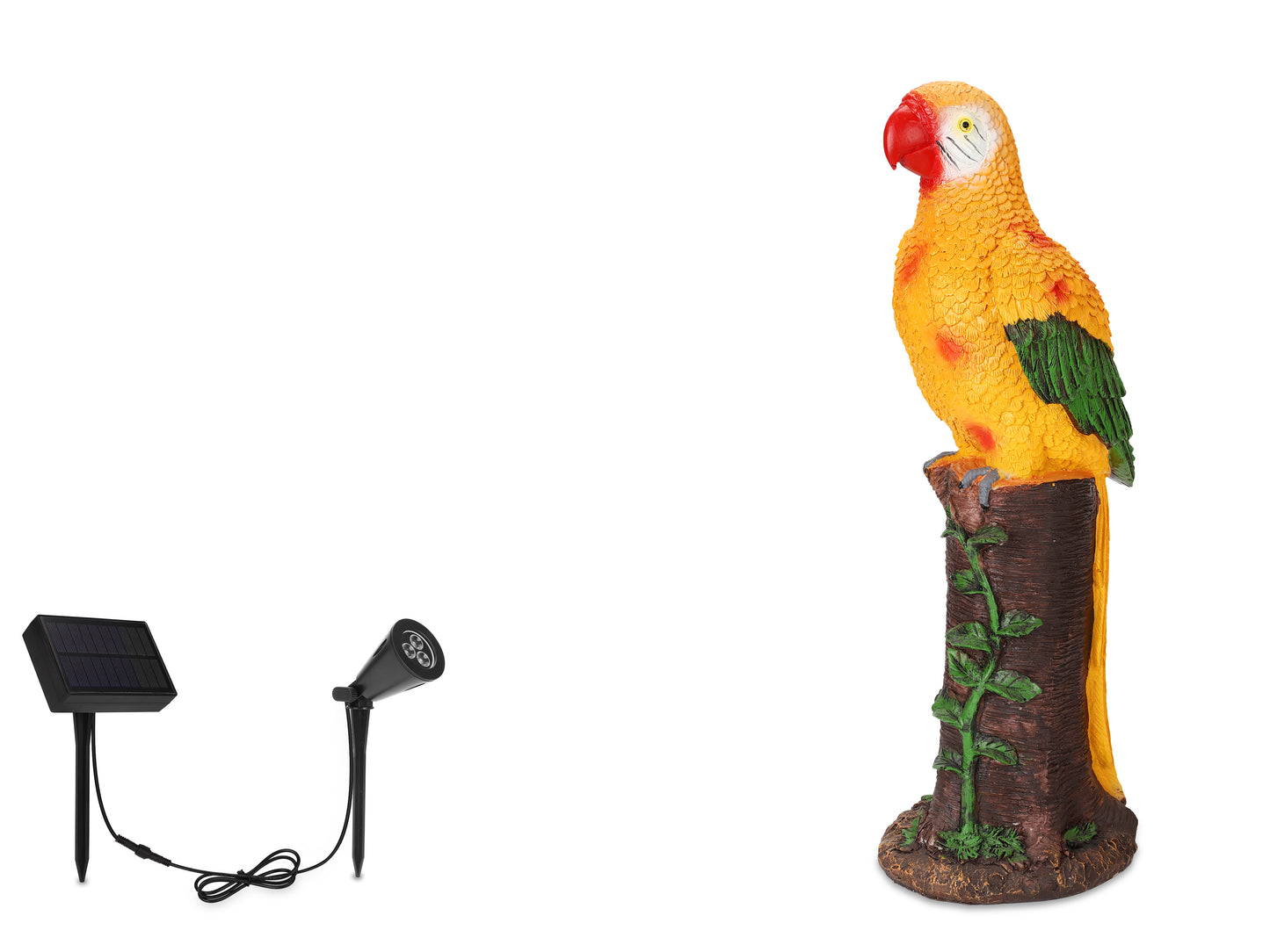 Yellow Parrot Statue with High-Power Solar Spotlight