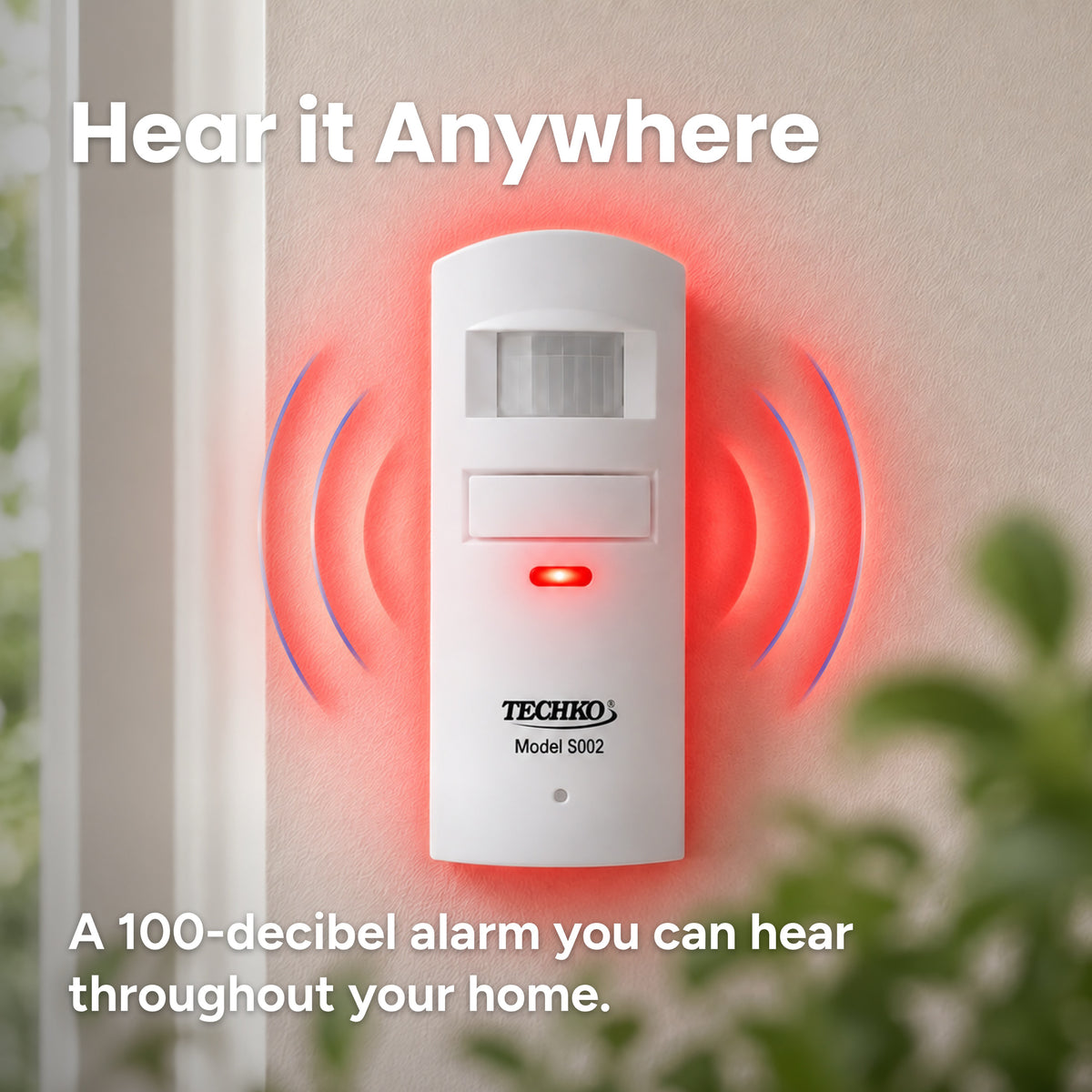 Techko Wall Motion Sensing Security Alarm with Remote Control