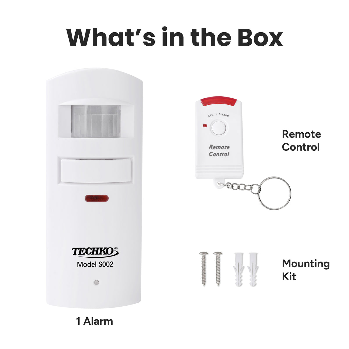 Techko Wall Motion Sensing Security Alarm with Remote Control