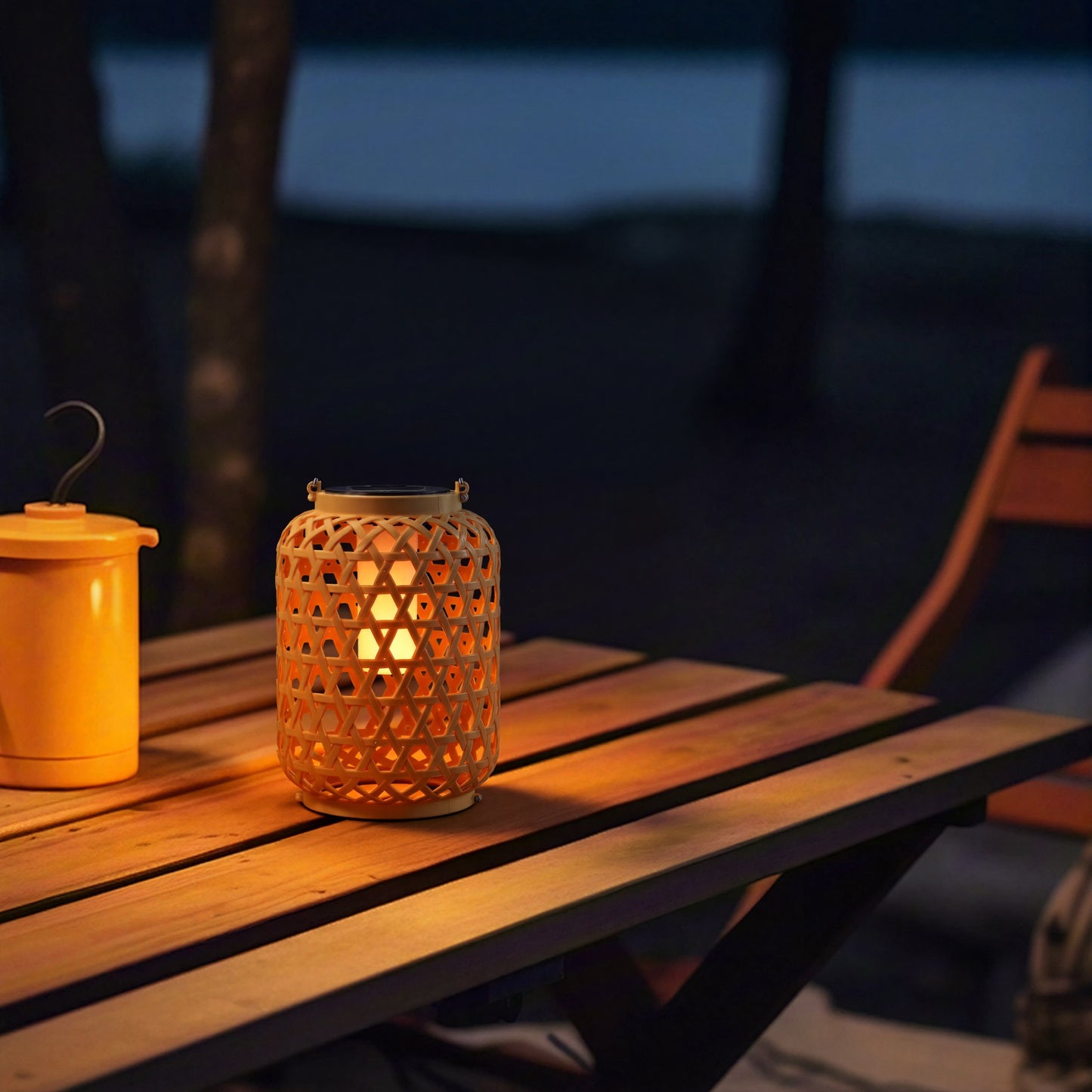 Outdoor Solar Rattan-Style LED Lantern with Handle