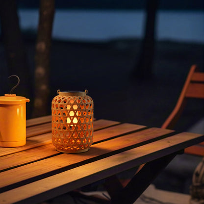 Outdoor Solar Rattan-Style LED Lantern with Handle