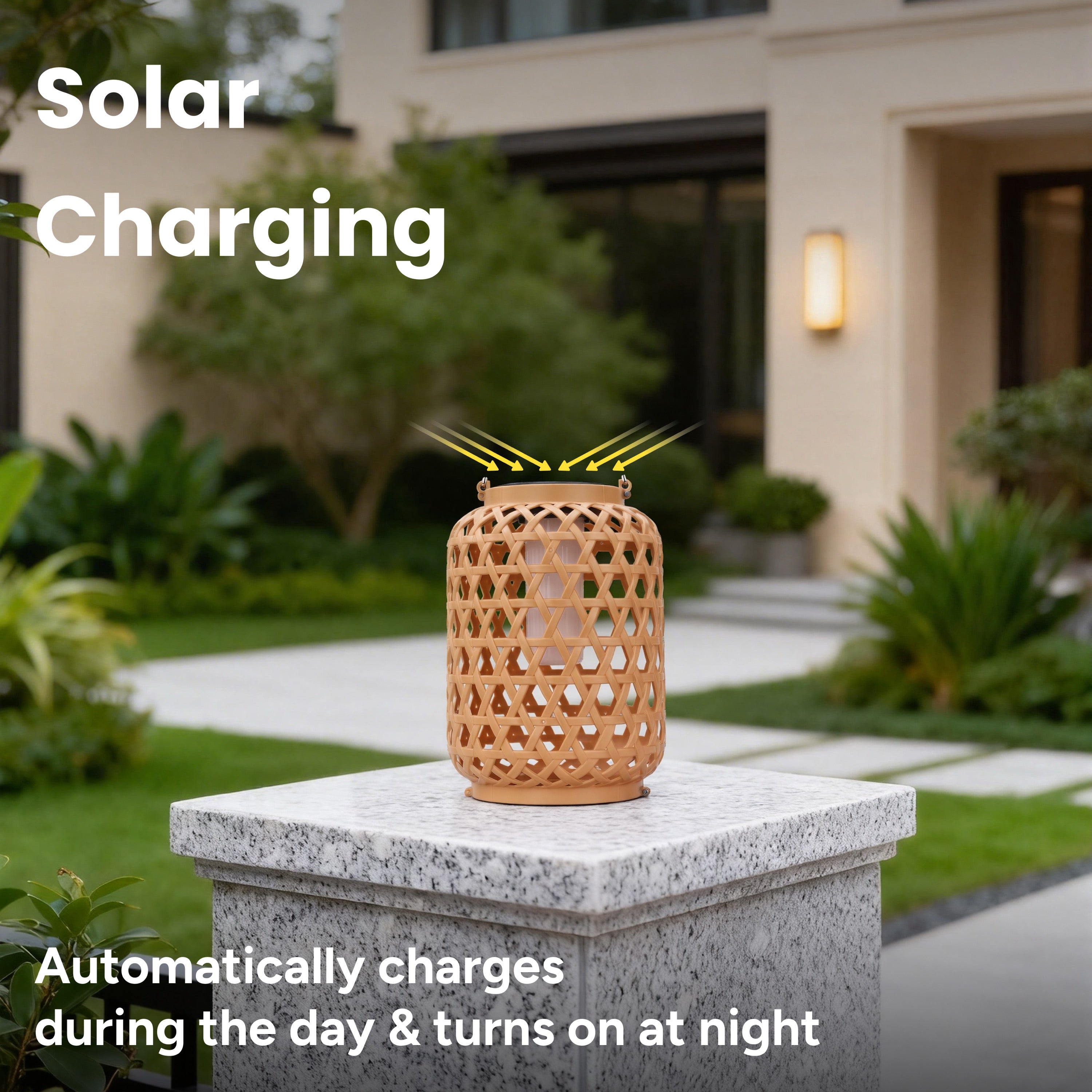 Outdoor Solar Rattan-Style LED Lantern with Handle – Techko Group