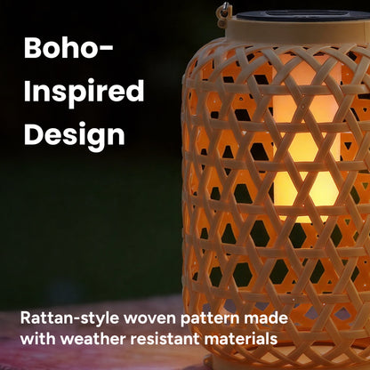 Outdoor Solar Rattan-Style LED Lantern with Handle