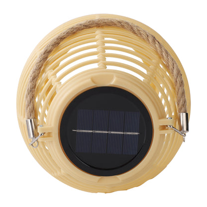 Outdoor Solar Rattan-Style Round LED Lantern with Handle