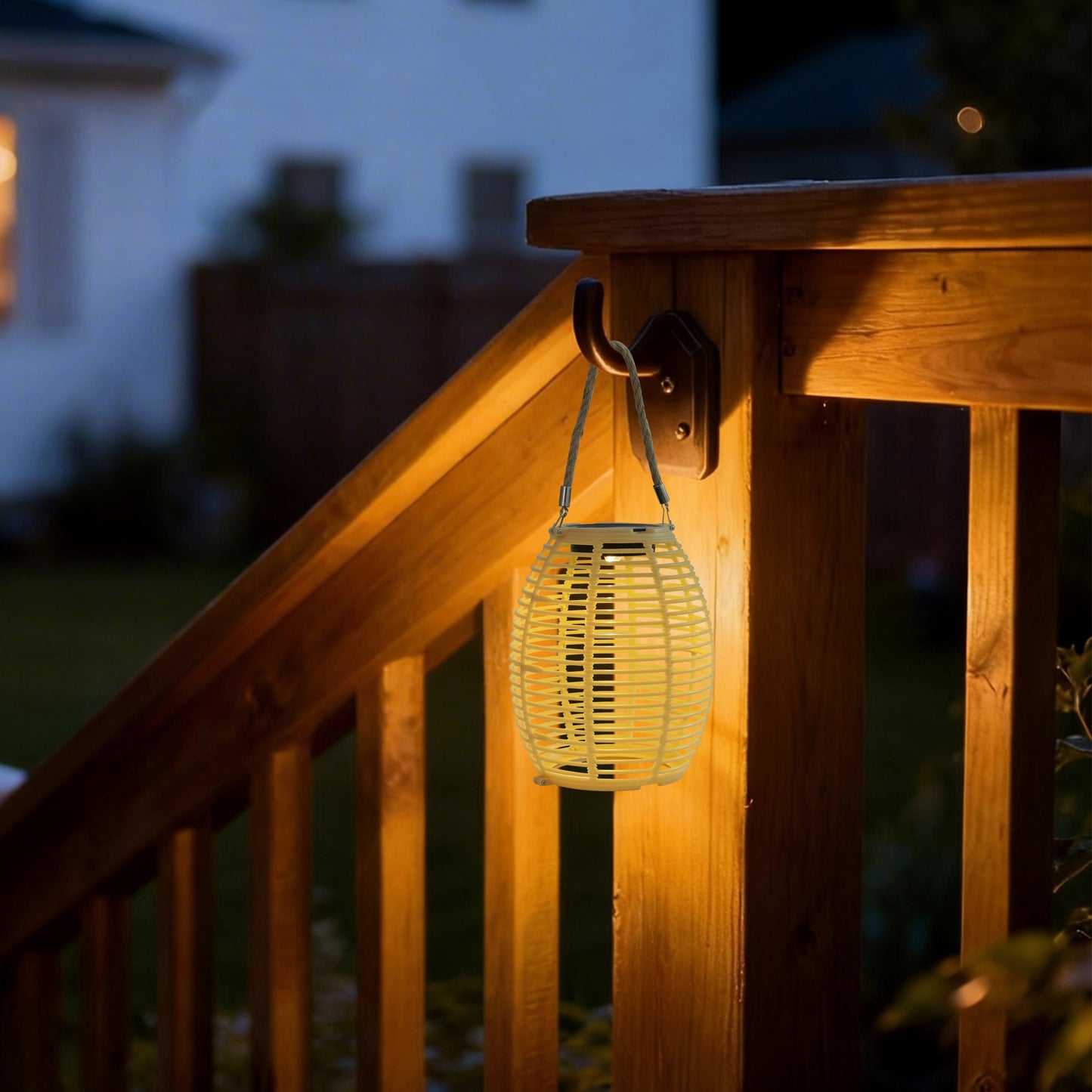 Outdoor Solar Rattan-Style Round LED Lantern with Handle