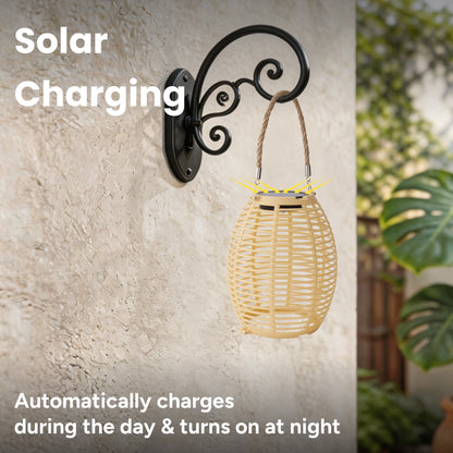 Outdoor Solar Rattan-Style Round LED Lantern with Handle