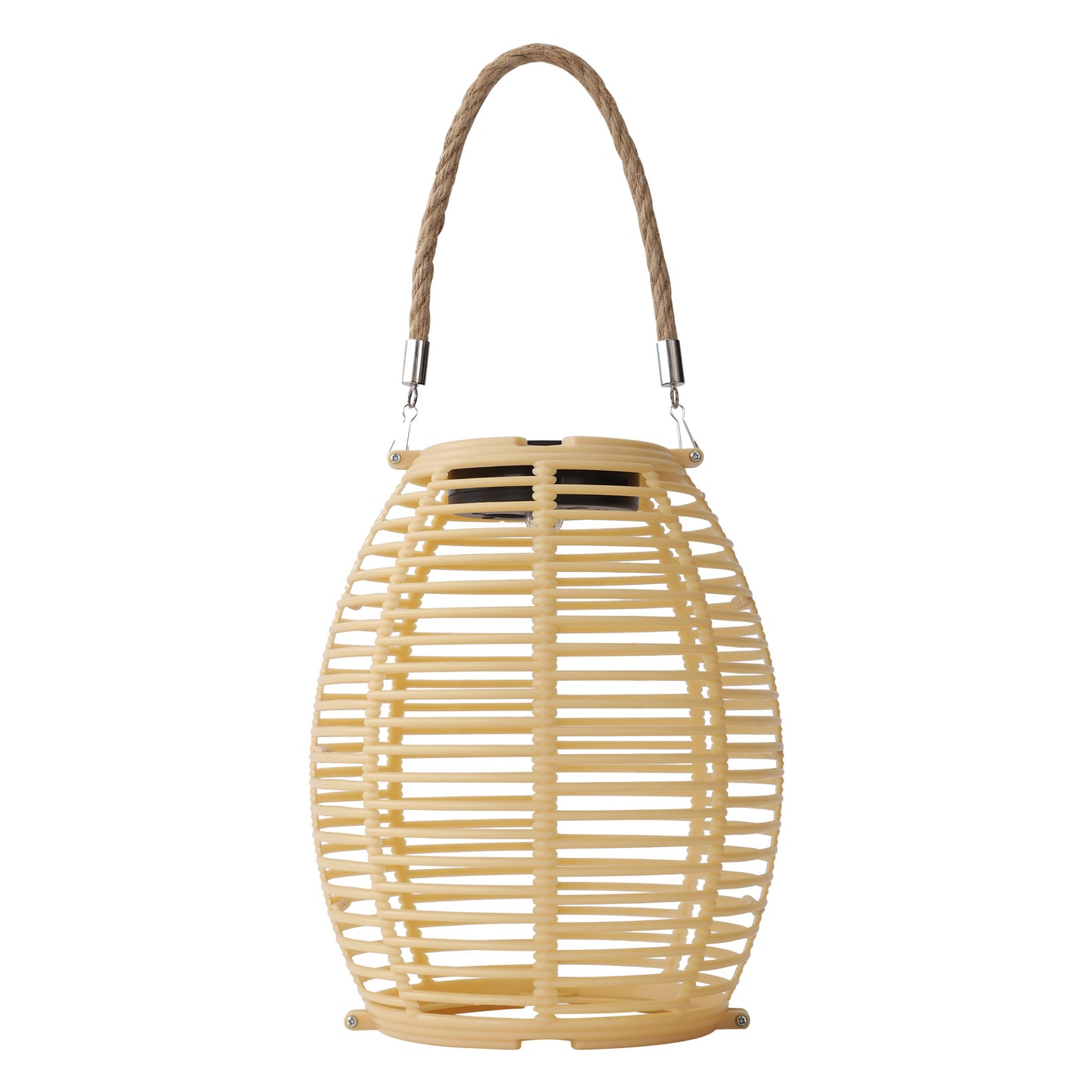 Outdoor Solar Rattan-Style Round LED Lantern with Handle