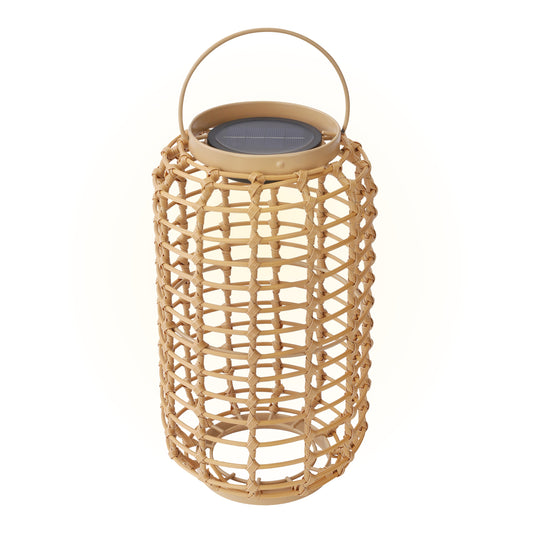 Outdoor Solar Rattan-Style Cylindrical LED Lantern with Handle