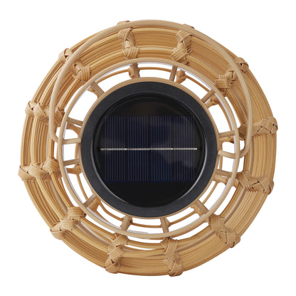 Outdoor Solar Rattan-Style Cylindrical LED Lantern with Handle