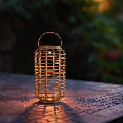 Outdoor Solar Rattan-Style Cylindrical LED Lantern with Handle