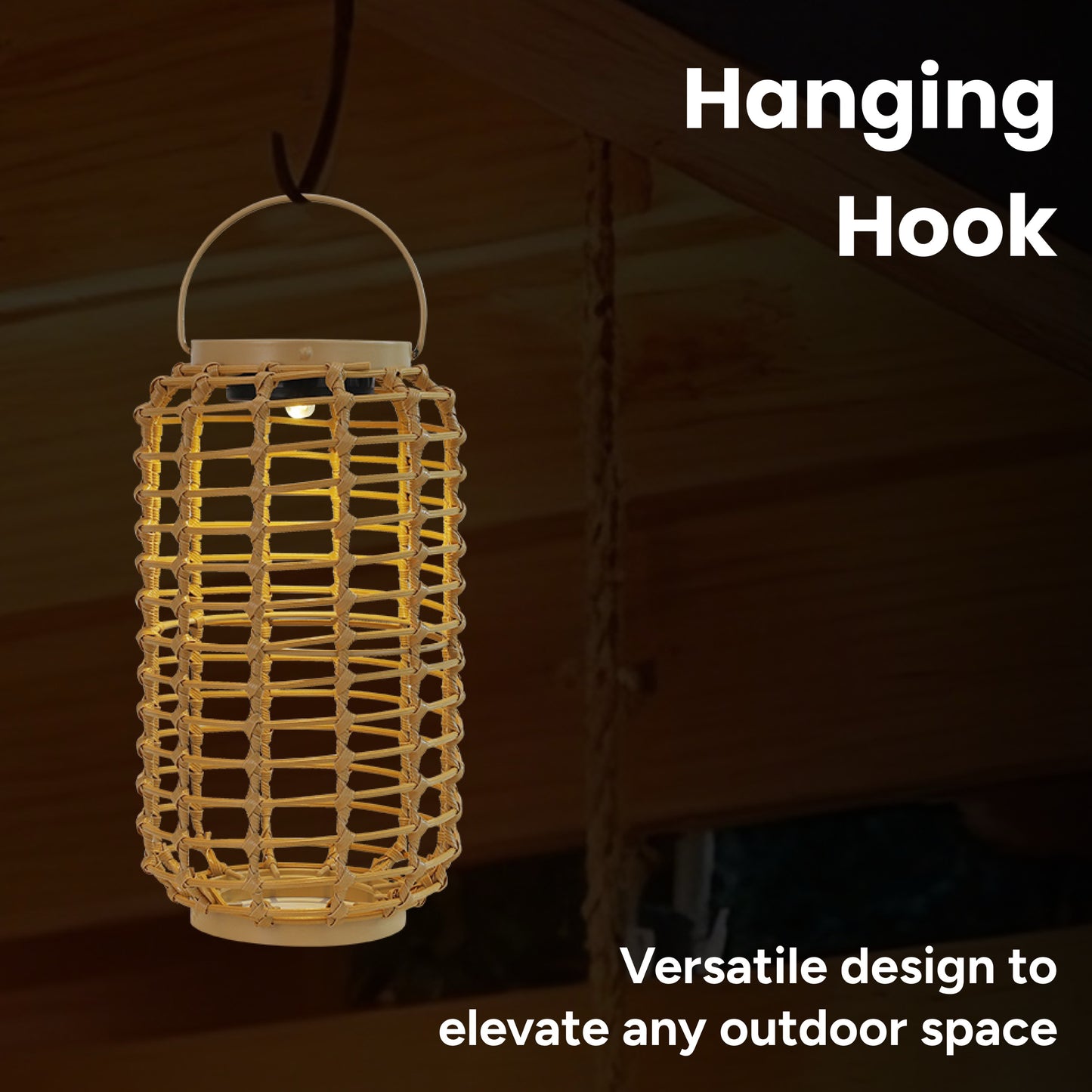 Outdoor Solar Rattan-Style Cylindrical LED Lantern with Handle