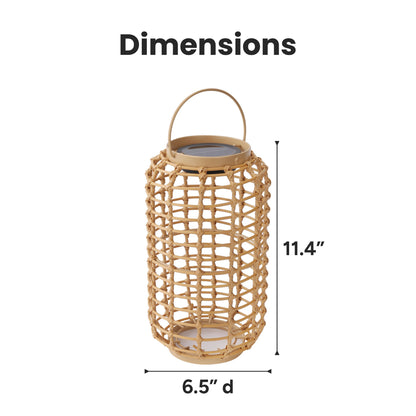 Outdoor Solar Rattan-Style Cylindrical LED Lantern with Handle