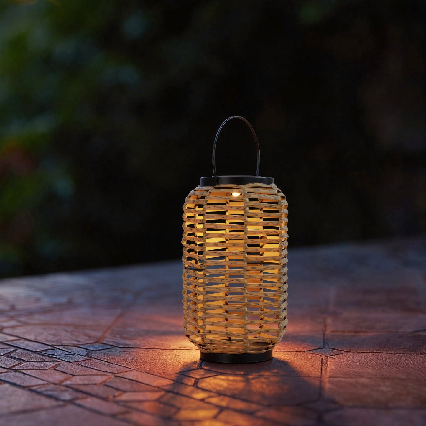 Outdoor Solar Rattan-Style Portable LED Lantern with Handle