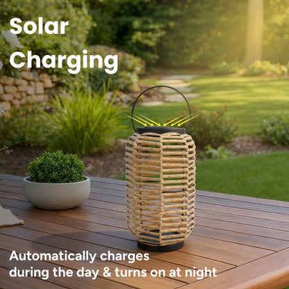 Outdoor Solar Rattan-Style Portable LED Lantern with Handle