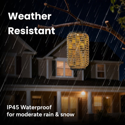 Outdoor Solar Rattan-Style Portable LED Lantern with Handle