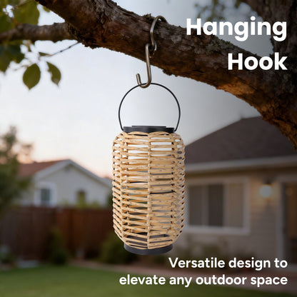 Outdoor Solar Rattan-Style Portable LED Lantern with Handle
