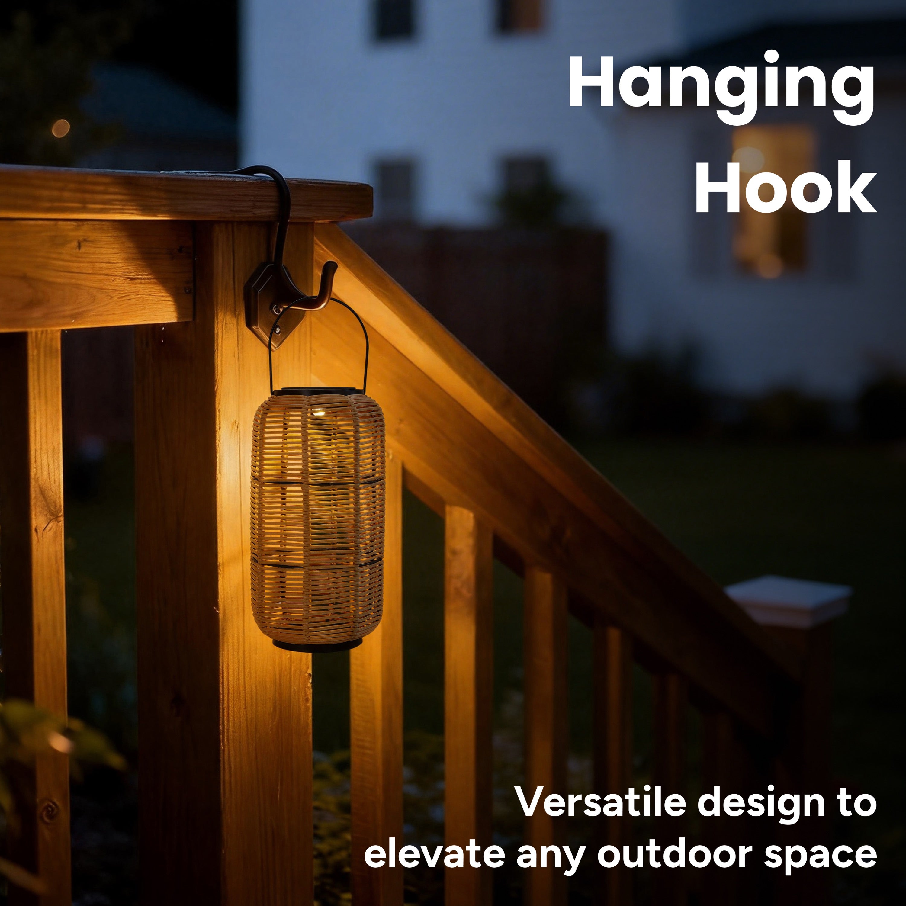 Outdoor Solar Rattan-Style Medium LED Lantern with Handle – Techko