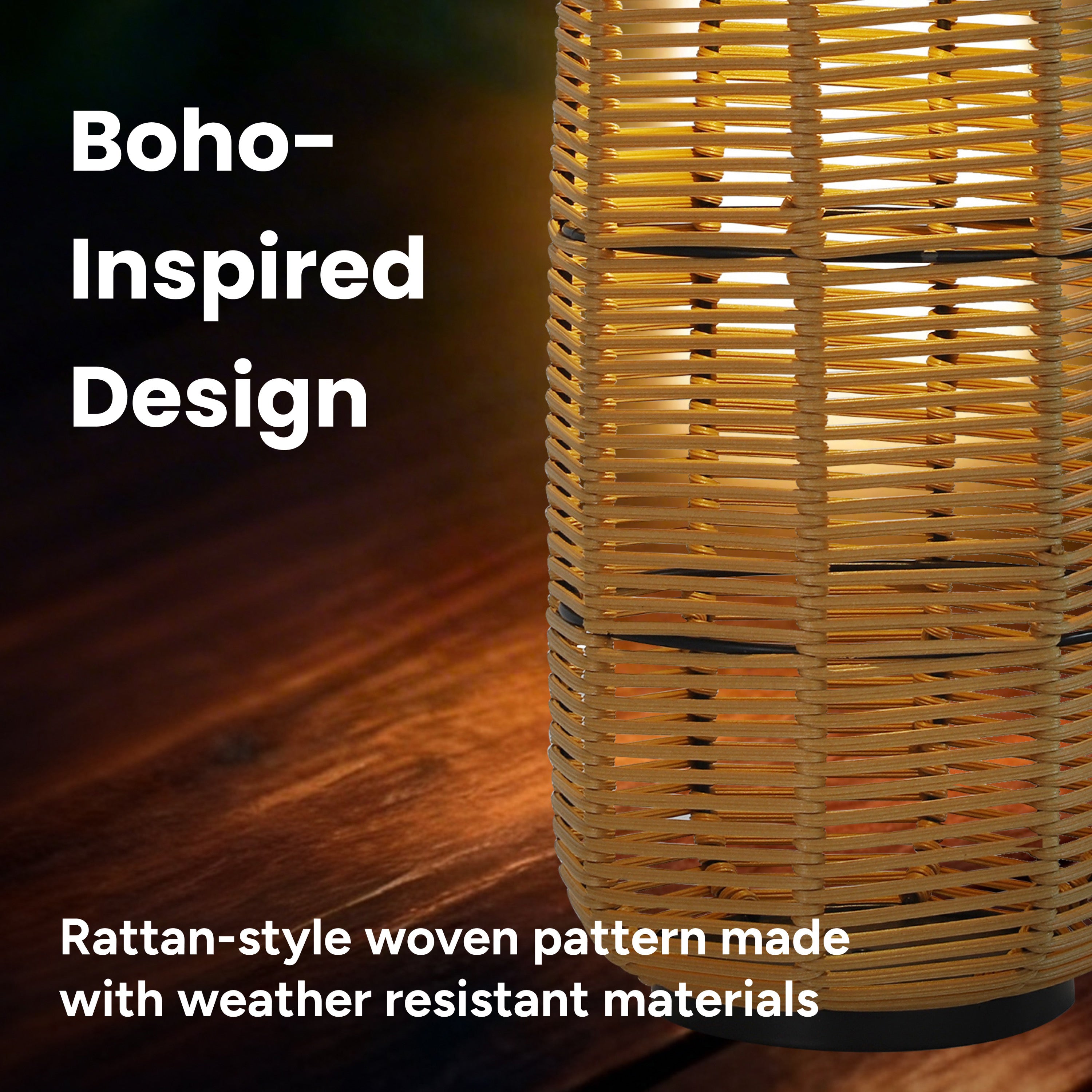 Outdoor Solar Rattan-Style Medium LED Lantern with Handle – Techko