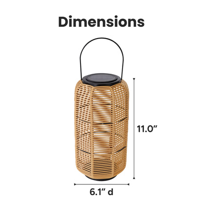 Outdoor Solar Rattan-Style Medium LED Lantern with Handle