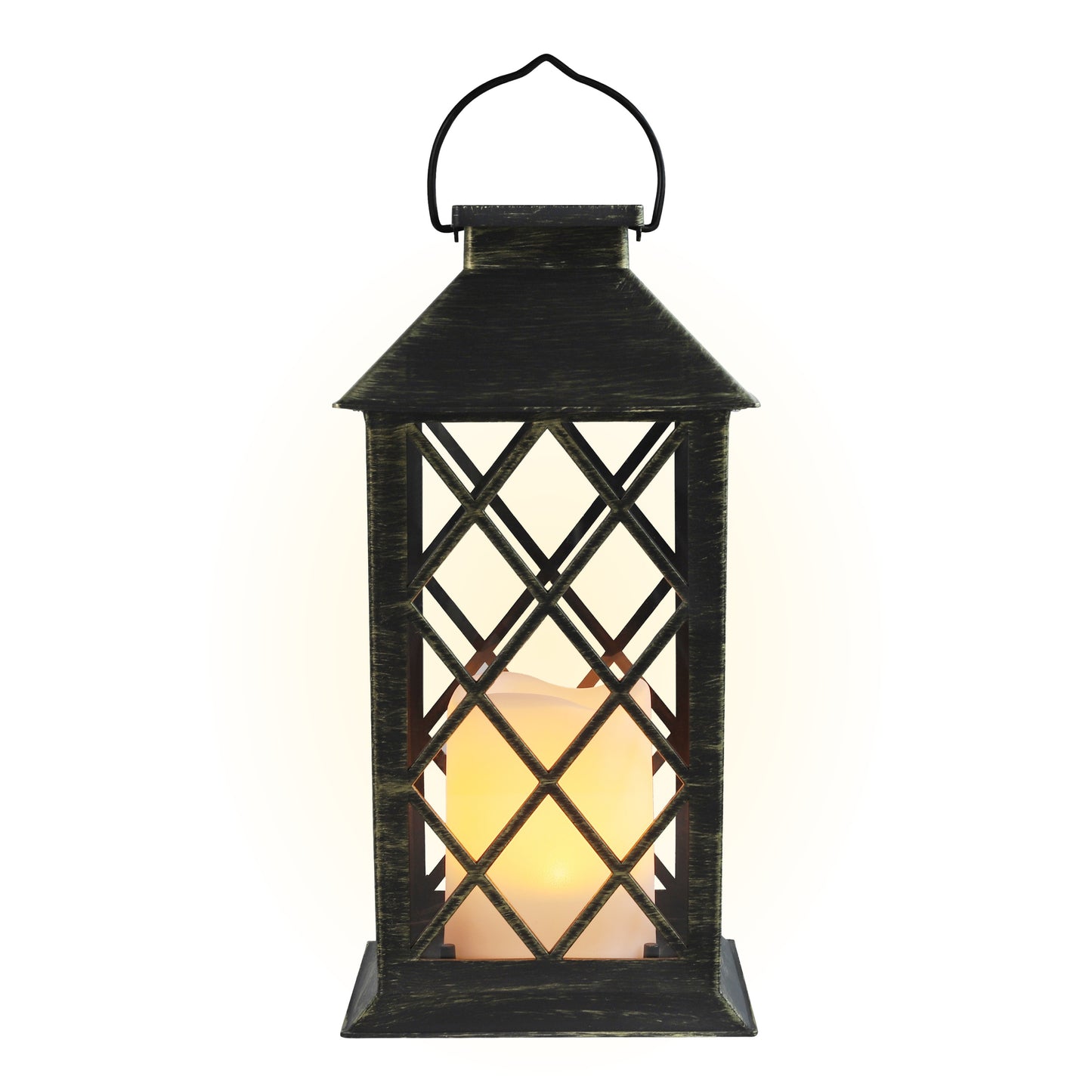 Solar Vintage Metal Candle Lantern with Metal & Glass