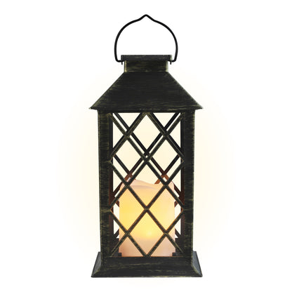 Solar Vintage Metal Candle Lantern with Metal & Glass