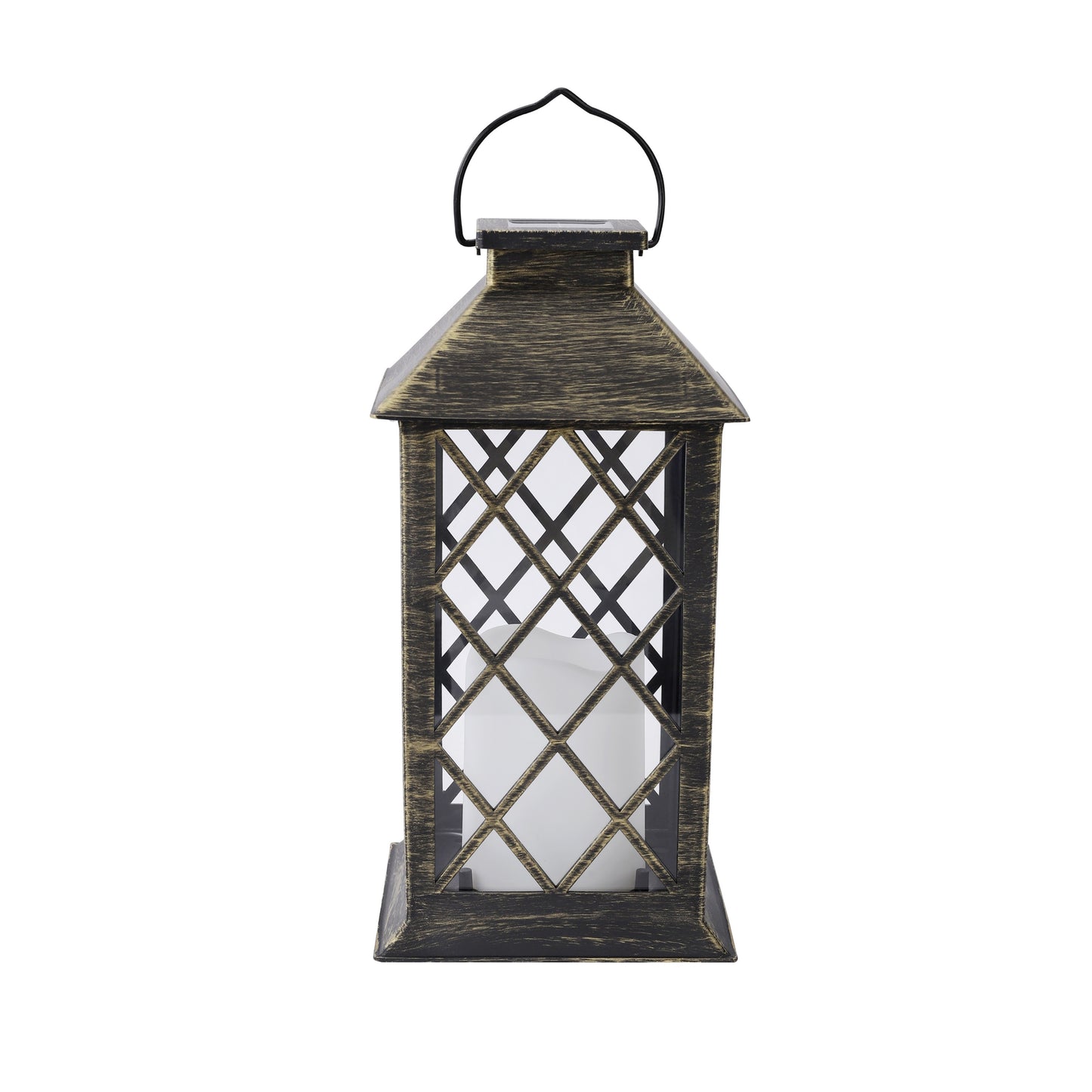 Solar Vintage Metal Candle Lantern with Metal & Glass