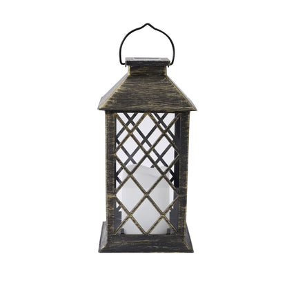 Solar Vintage Metal Candle Lantern with Metal & Glass