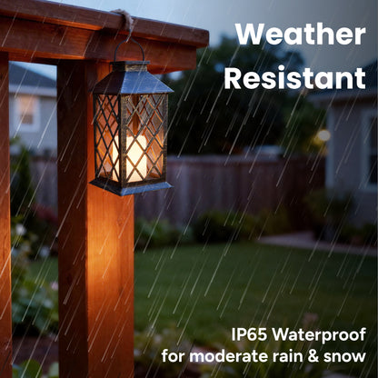 Solar Vintage Metal Candle Lantern with Metal & Glass