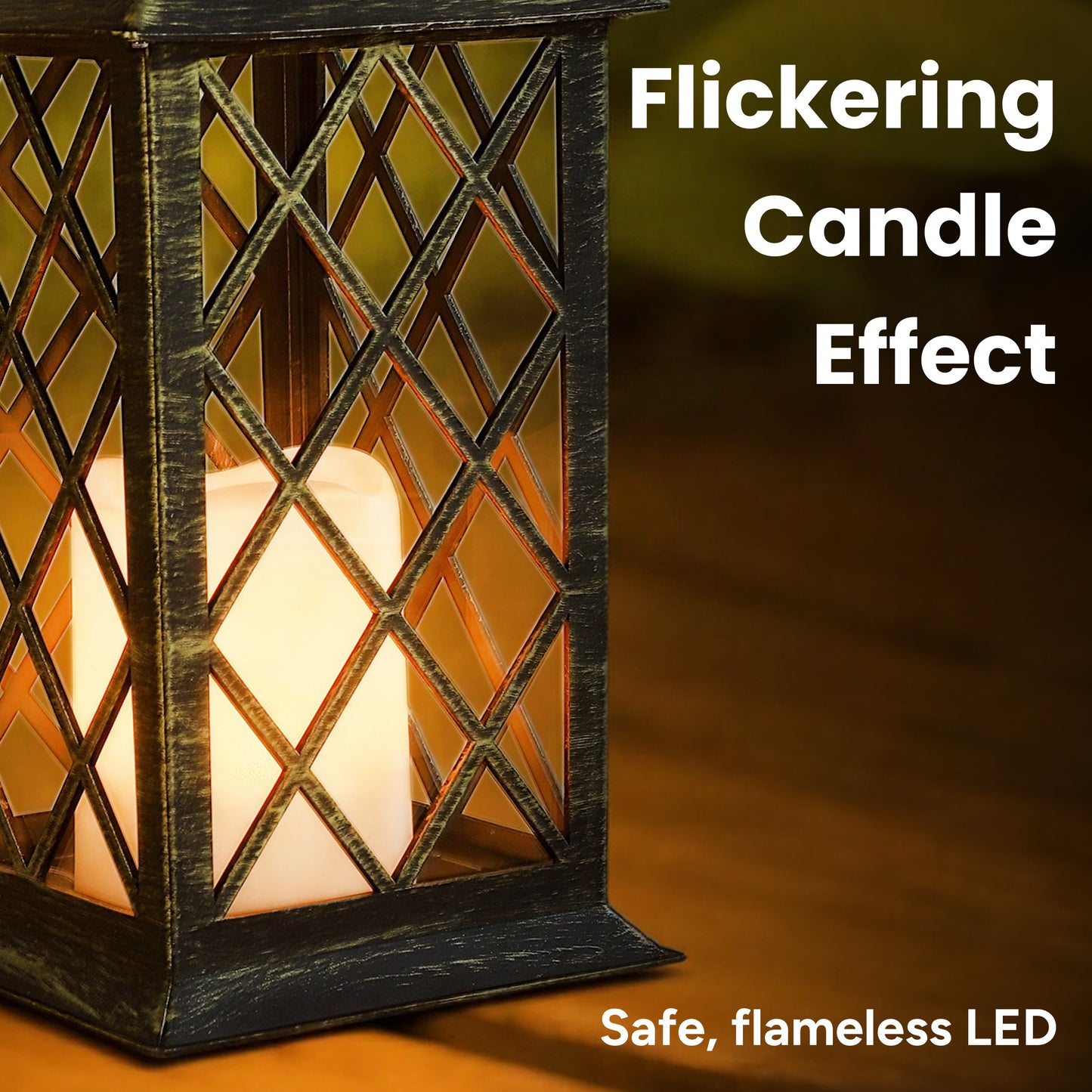 Solar Vintage Metal Candle Lantern with Metal & Glass