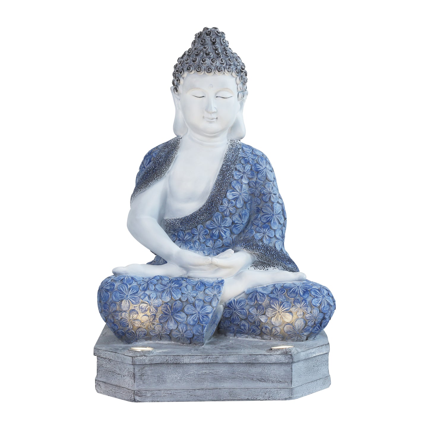 Meditating Buddha Statue with Integrated Solar Base Uplighting