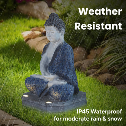 Meditating Buddha Statue with Integrated Solar Base Uplighting