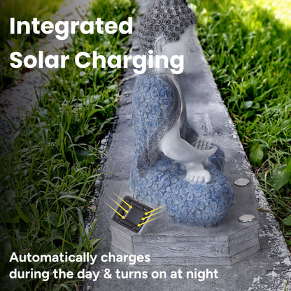 Meditating Buddha Statue with Integrated Solar Base Uplighting